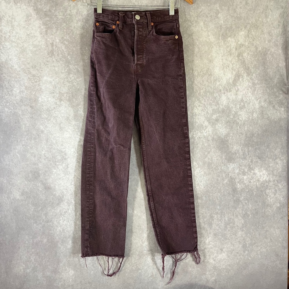 RE/DONE 70s Ultra High Rise Stove Pipe Jeans Women 23 Washed Plum Raw Hem Casual